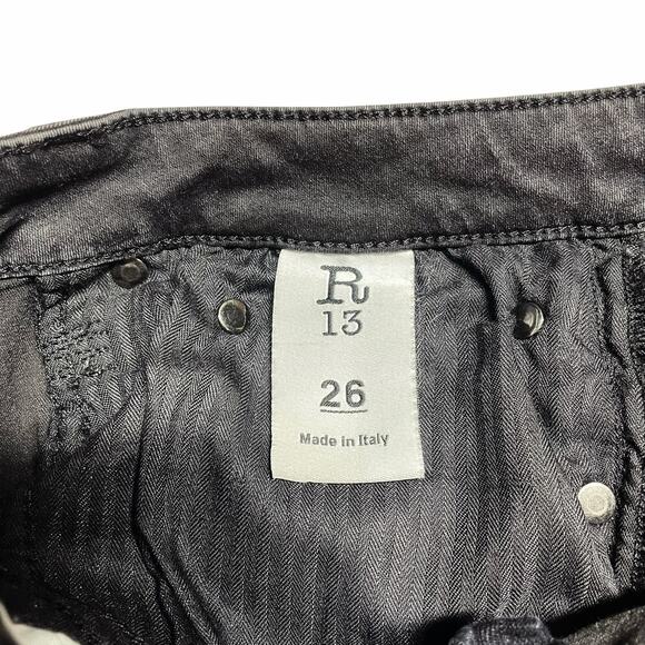 R13 Jenny Mid-Rise Skinny Stretch Ankle Jean in Black Country Size 26 - Picture 7 of 8